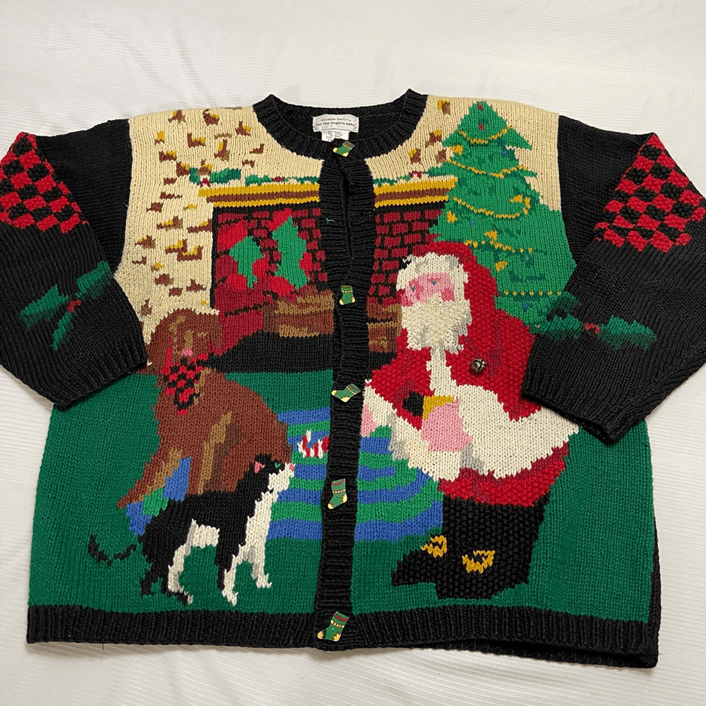Alexandra Bartlett Eagles Eye VTG Santa Sweater Cardigan Plus Size 1X