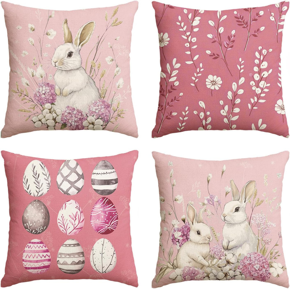 Easter Bunny Easter Eggs Hydrangea Pink Throw Pillow Covers, 18 X 18 Inch Eucaly