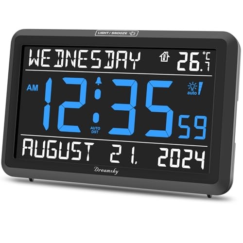 Large Digital Clock with Date and Day of Week - Electric Desk Clock for