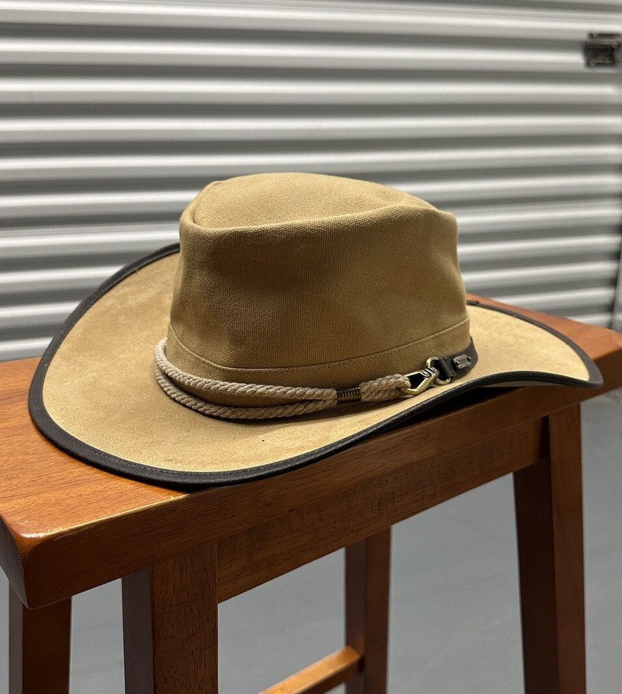 Stetson Bucket Hat Mens Medium Beige Orangic Cotton Canvas Safari Cap Hiking
