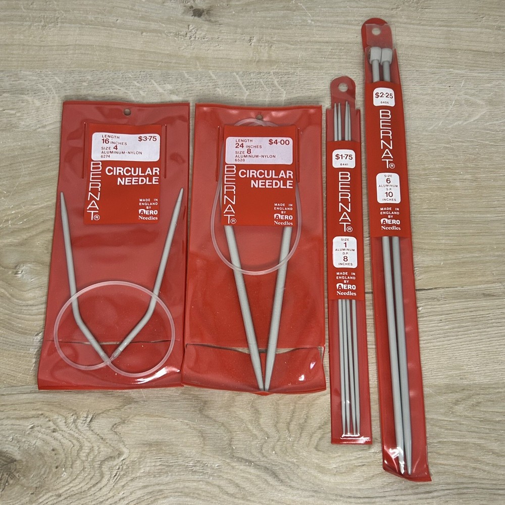 Bernat Aluminum Nylon Circular Knitting Needles Lot of 4 Single & Double Pointed