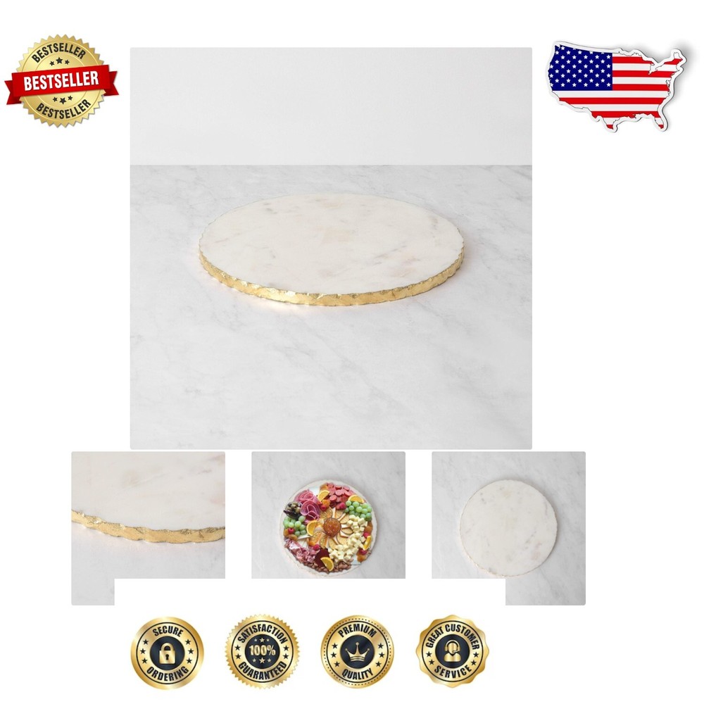 11-Inch White Marble Cheese Board with Golden Foiling - Perfect for Entertaining