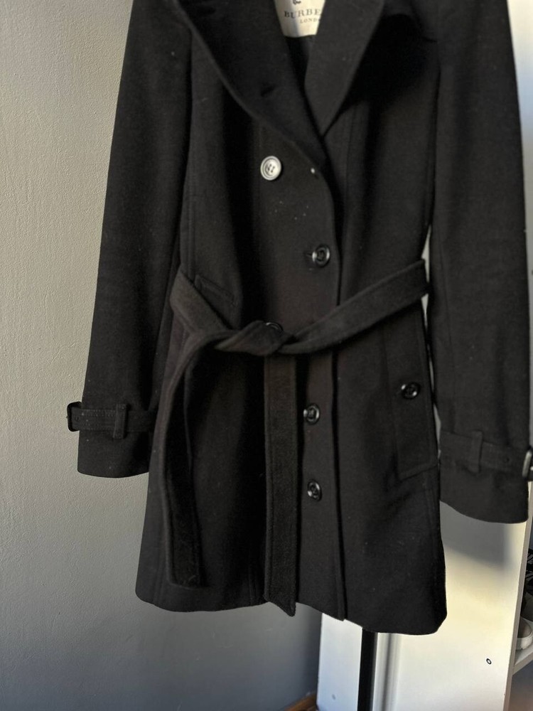 Burberry Cashmere Tranch Coat Black Double Breasted Womens Small