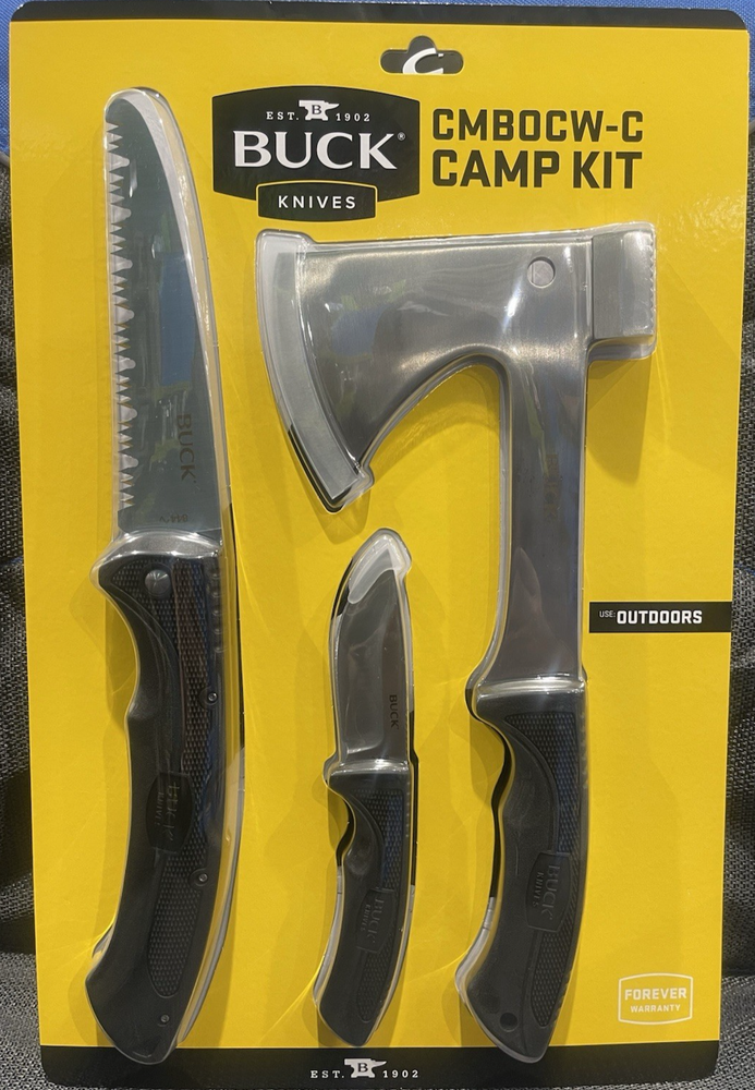 BUCK Knives Camp Kit with Folding Saw, Fixed Blade Knife, and Axe - All with Sheaths
