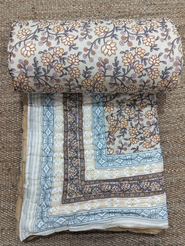 Mothers Day Gift Hand Block Print Quilt Razai Cotton Handmade Blanket Bedspread-image