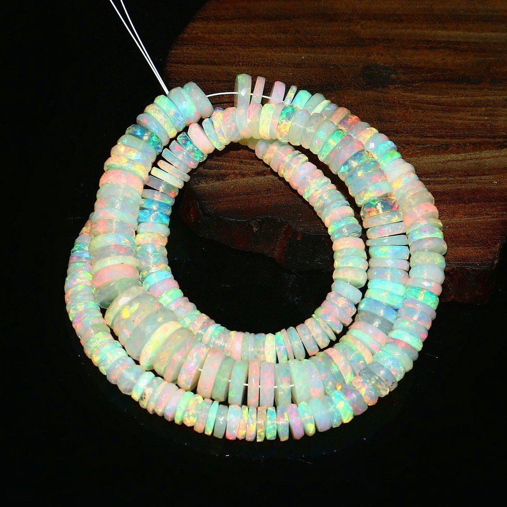 925 silver Natural Ethiopian Opal Beads Round Gemstone Necklace Ball Fire 1367