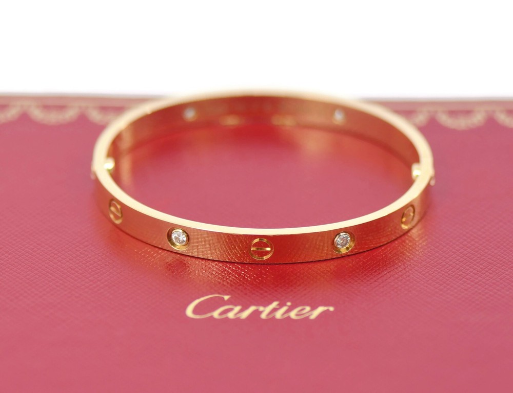 Cartier 18K Yellow Gold Love Bracelet with 4 Diamonds Size 17