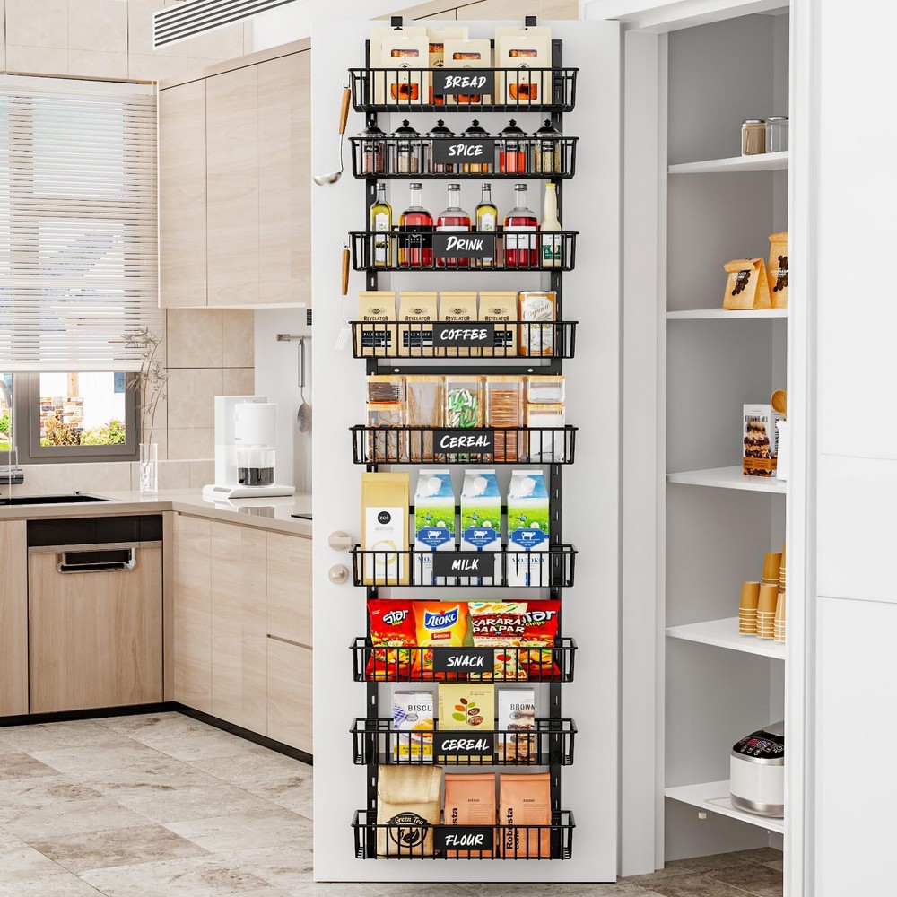 Over the Door Spice Rack - 9-Tier Metal Adjustable Pantry Door Organizer with...