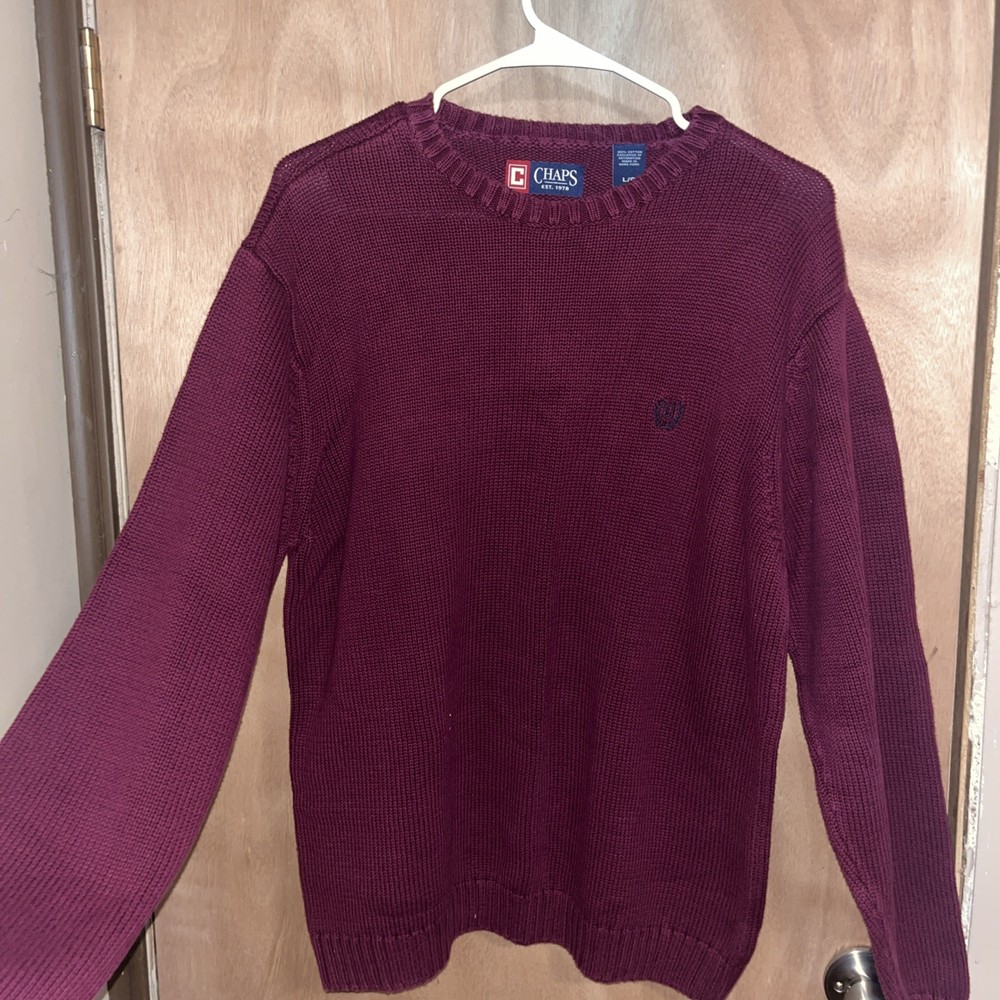Chaps Mens Burgundy Cotton Crewneck Sweater L Pullover Long Sleeve