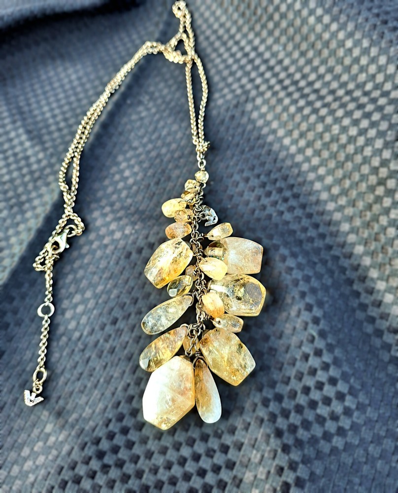 Emporio Armani Citrine Pendant Necklace 925 SterlingChain Vintage