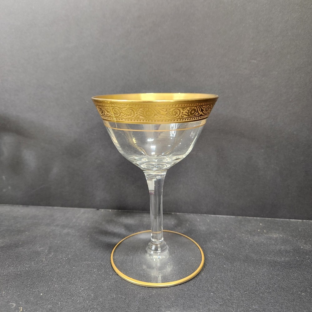 Vintage Gold-Rimmed Crystal Aperitif Glasses - Set of 10