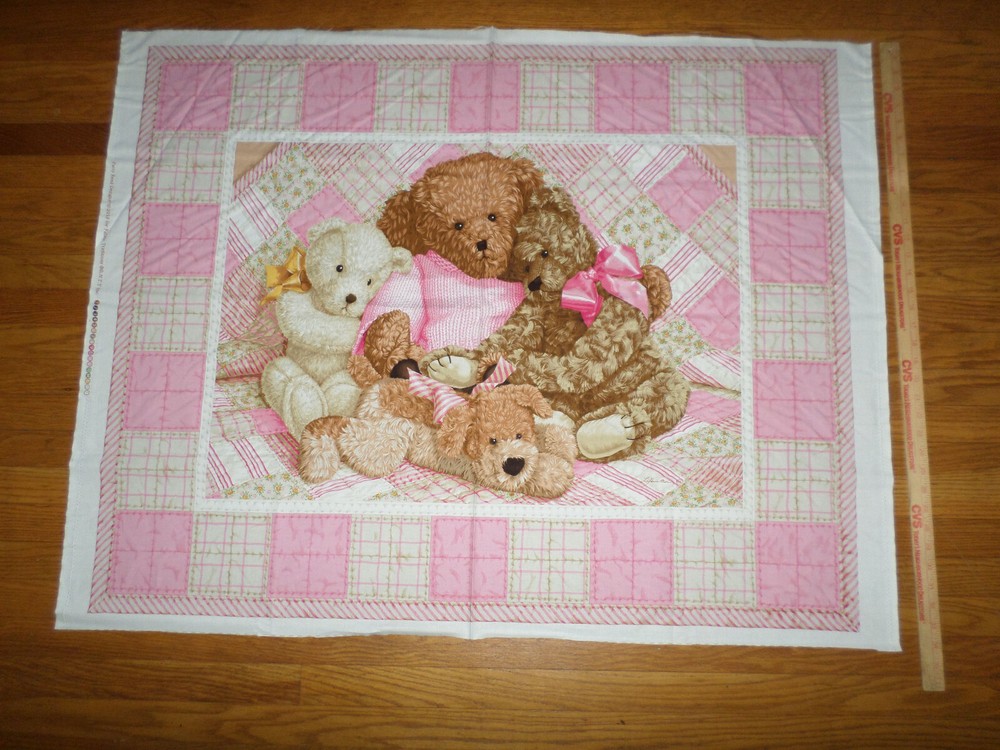 New Baby Girl Teddy Bear Bears Unfinished Pink Cotton Fabric Panel - dated 2019