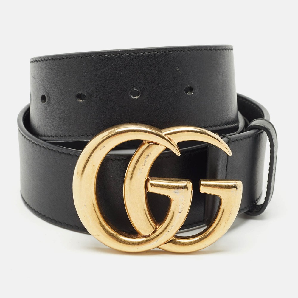 Gucci Black Leather GG Marmont Buckle Belt 70CM