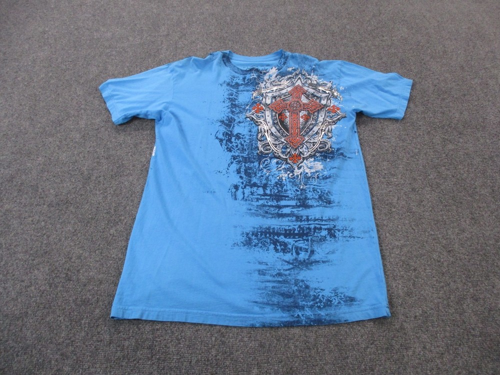 Affliction Archaic Shirt Men L Graphic Shield Cross Grunge Goth Y2K Punk Skater