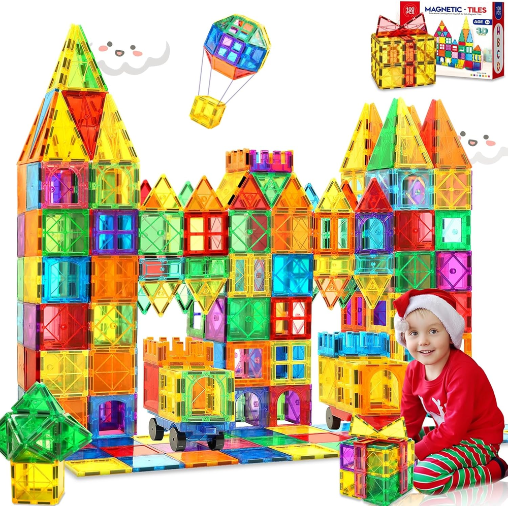 Magnetic Tiles,100Pcs Magnet Building Blocks for Kids Educational Magnetic Block