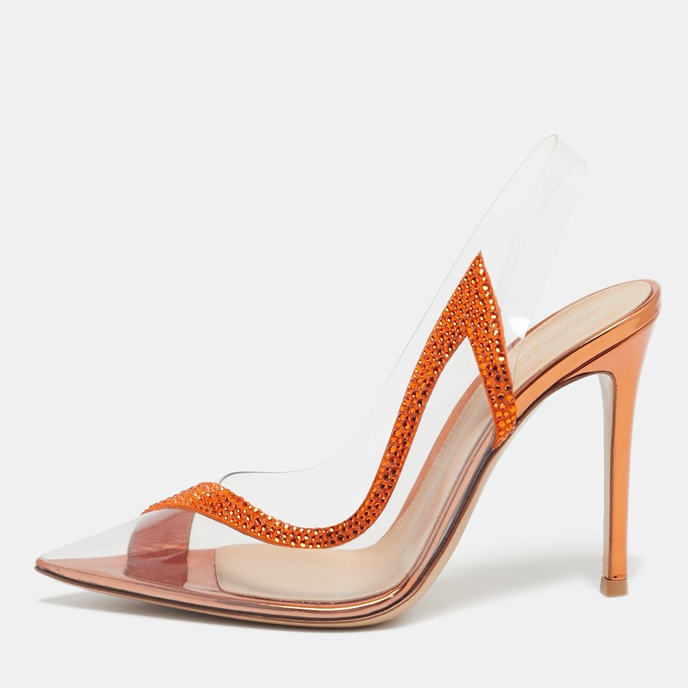 Gianvito Rossi Hortensia Pumps in Transparent PVC with Orange Suede Embellishments
