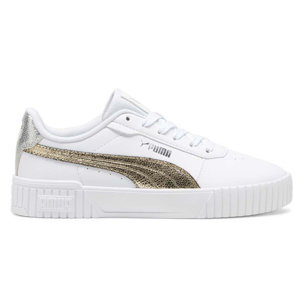 Puma Carina 2.0 Metallic Shine White Womens Lace-Up Sneakers 39509