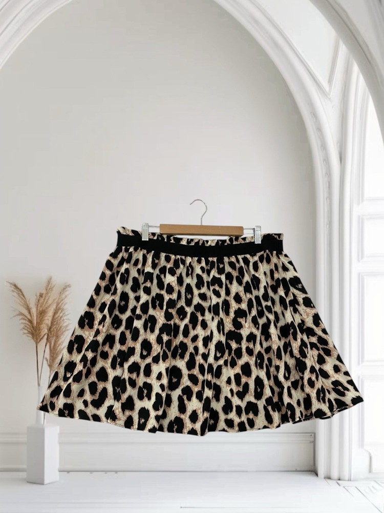 Women’s Animal Print Mini Skirt US Size 16 Lightweight Pull On Fall Holiday Chic