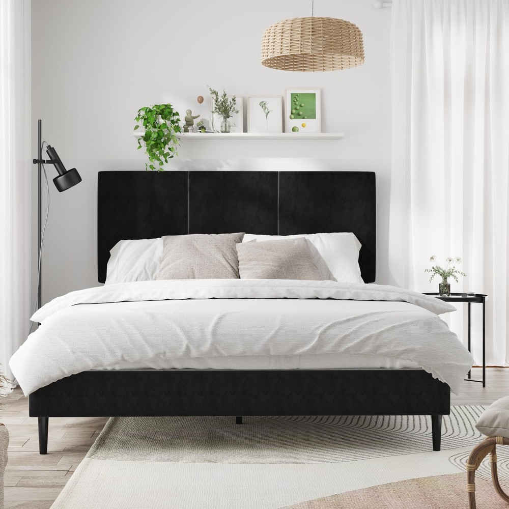 Full Size Bed Frame with Upholstered Headboard and Sturdy Metal Frame-image