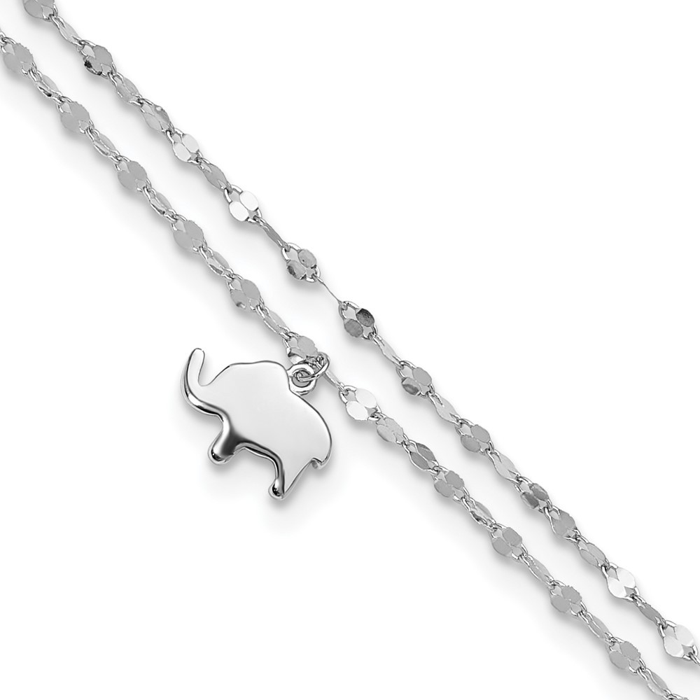 Sterling Silver Rhodium-Plated 2-Strand Elephant Anklet 8.75 Inch with 1 Inch Extender 1.49 Grams