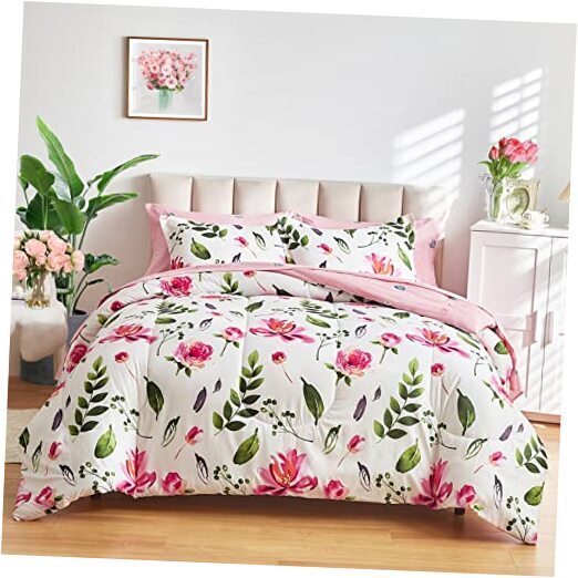 Floral Comforter Sheet Set 7 Pieces Bed in a Queen-7 Pieces Red Flower on White