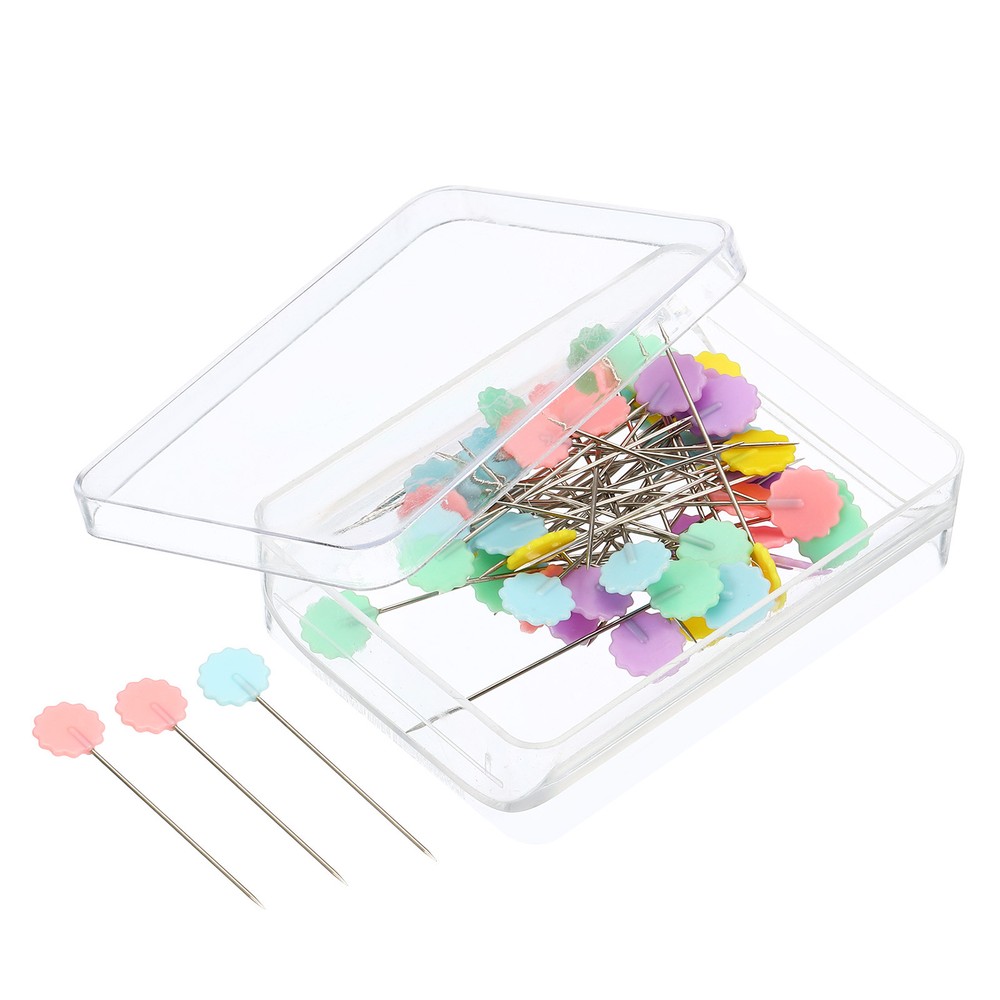 50 Multicolor 1.5-Inch Flower Head Sewing Pins for Quilting & Crafting