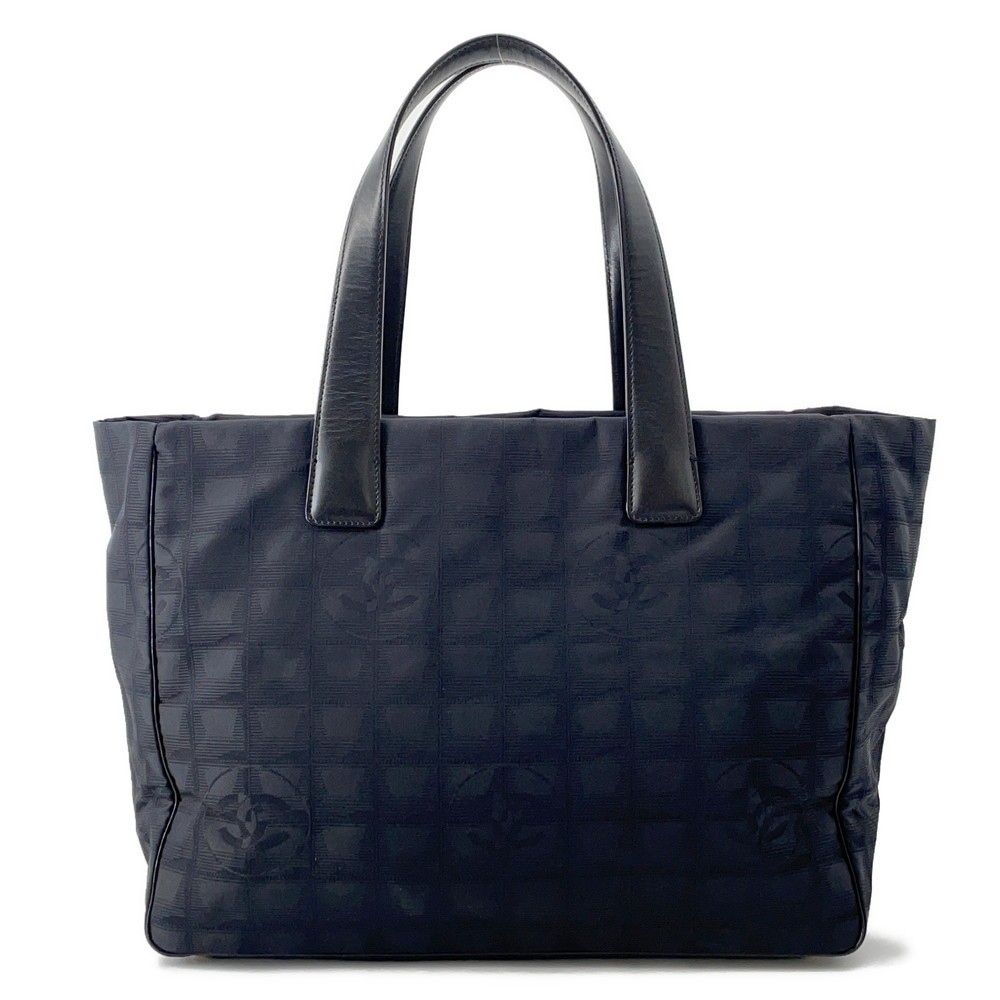 Chanel Tote Bag Travel Line Nylon Leather Black Used