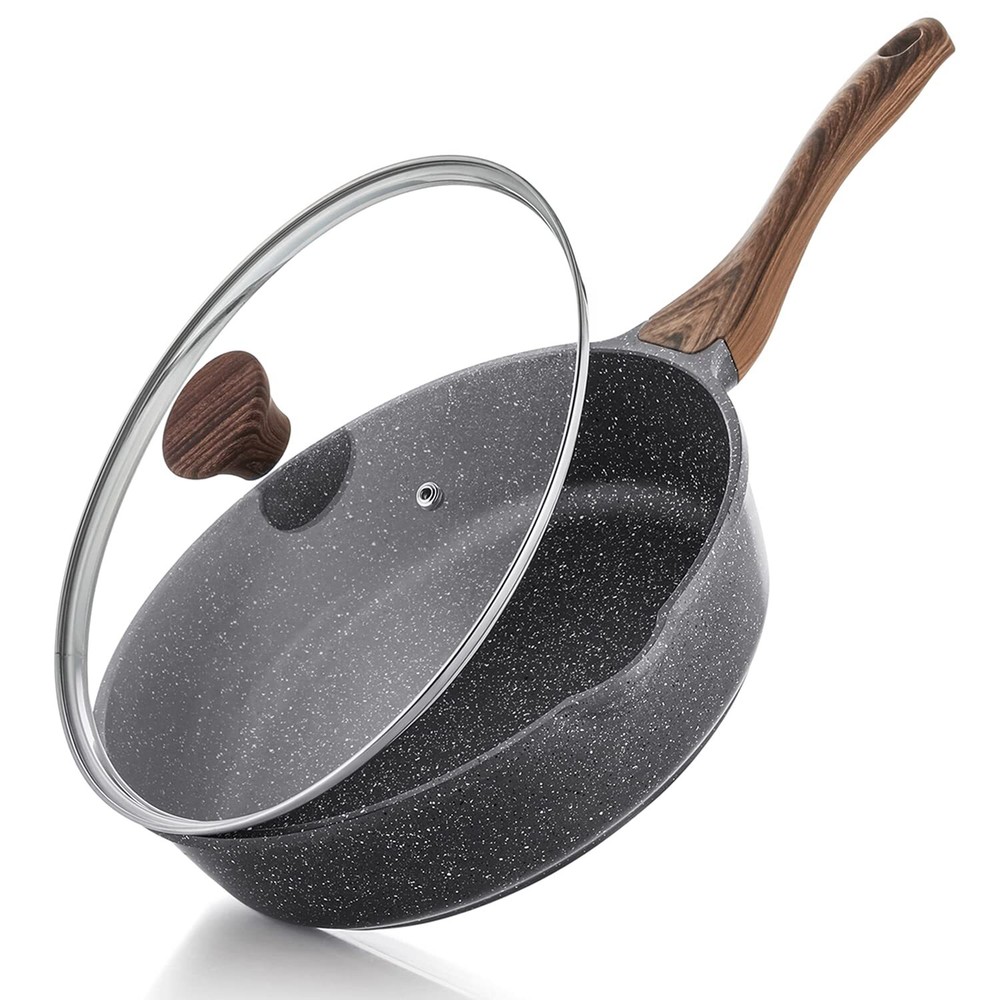 Nonstick Deep Frying Pan Skillet, 11-inch Saute Pan with Lid, Stay-cool Handl...