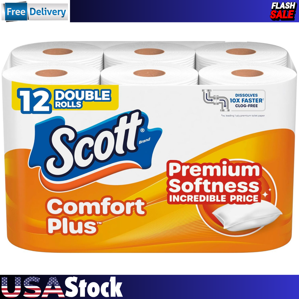 Scott ComfortPlus Toilet Paper, 12 Double Rolls,231 Sheets per Roll, Septic Safe