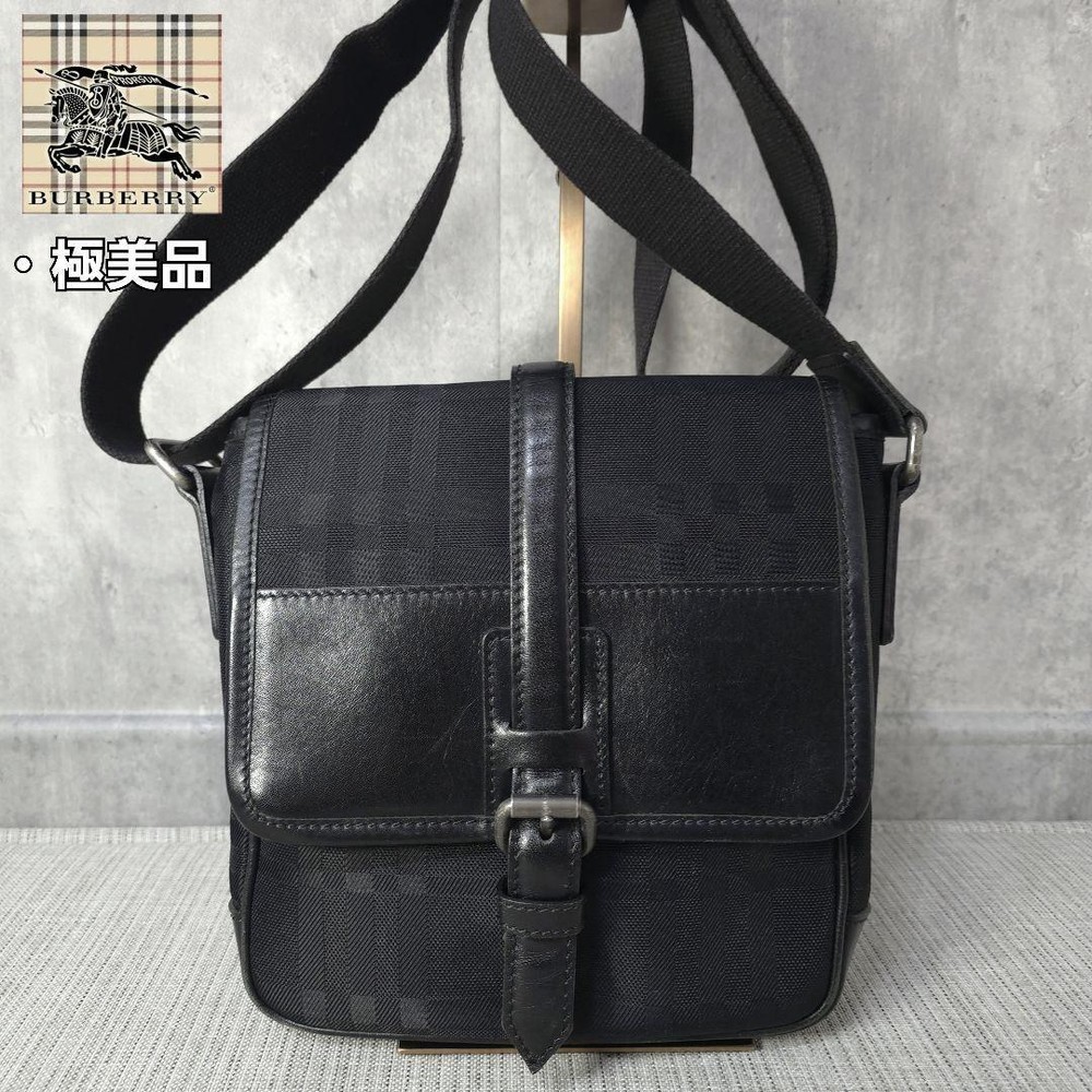 Burberry Shoulder Bag Nova Check Leather Black Authentic F1204261