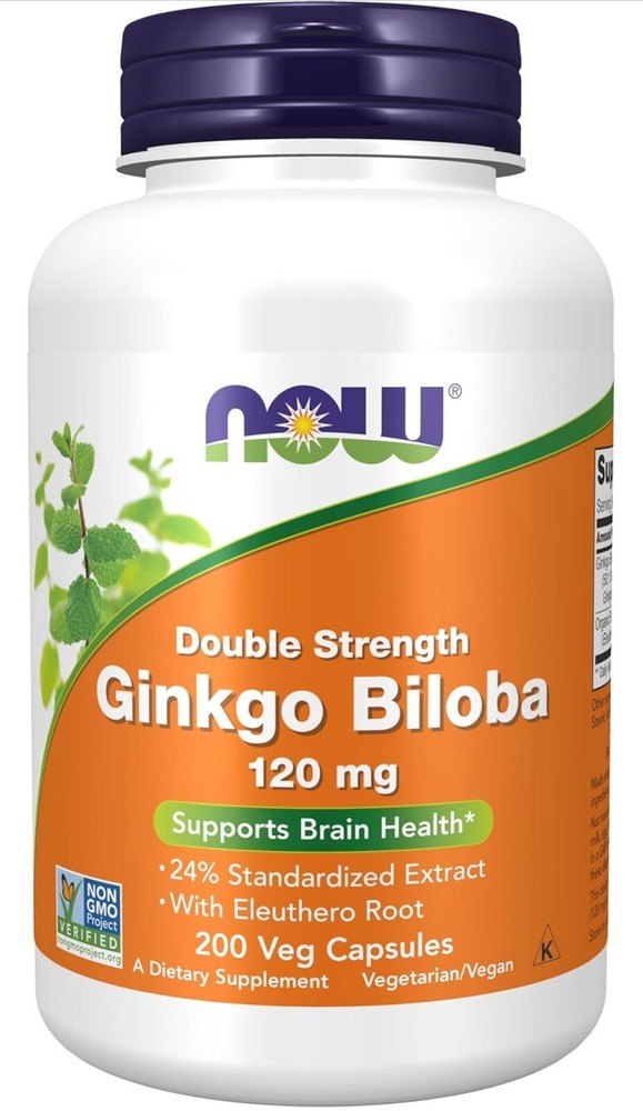 NOW**200 Veg Capsules**GINKGO BILOBA -Double Strength 120 mg (LIMITED TIME SALE)-image