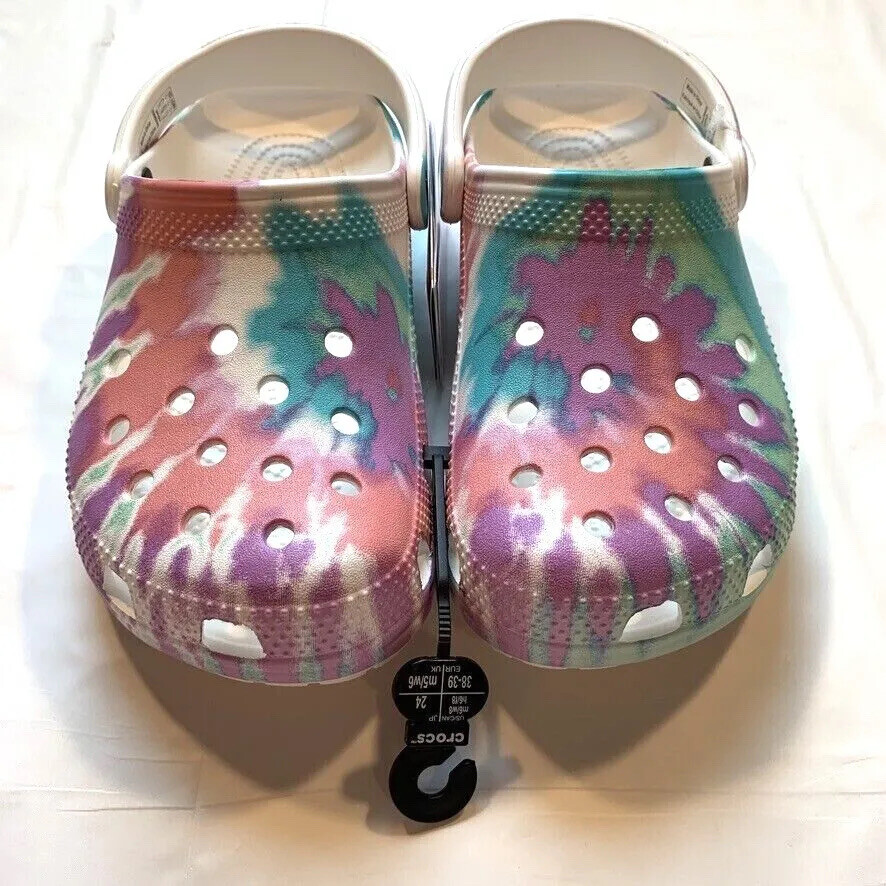 Crocs Classic Tie Dye Graphic Slip On Clogs Shoes Mens 6 Womens 8 Colorful NWT