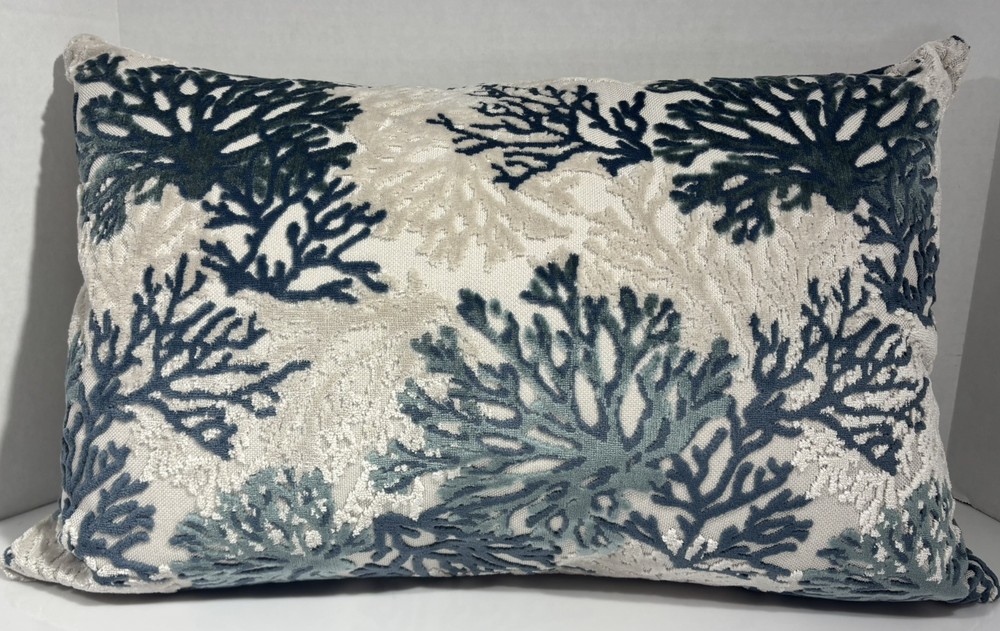 Coastal Beach Laguna coral velvet throw feather pillow for luxurious comfort