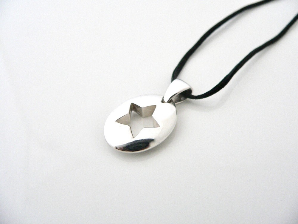 Tiffany & Co Star Stencil Charm on Silk Cord Necklace Pendant Silver Gift Love