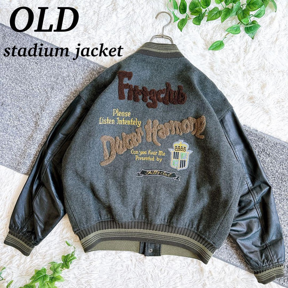 Vintage Retro Leather Sleeve Stadium Jacket with Embroidery Patch Design
