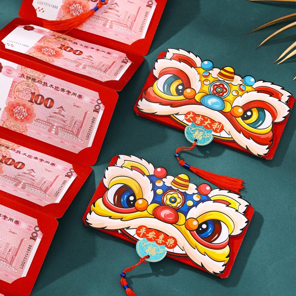 5 Pcs 2024 Big Chinese Dragon Lunar New Year Lucky Red Hong Bao Money Envelopes-image