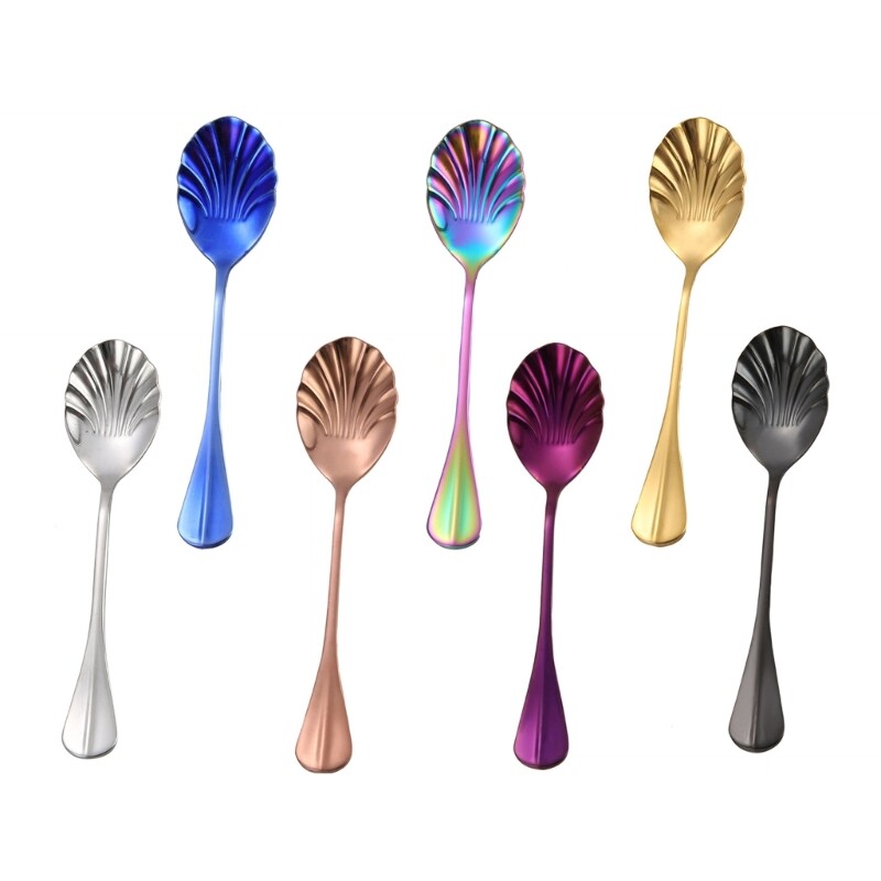 Elegant Shell-Shaped Stainless Steel Dessert Spoon with Extended Handle