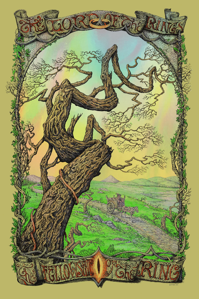 David Welker LOTR Fellowship of the Rings Foil Poster Print NT Mondo