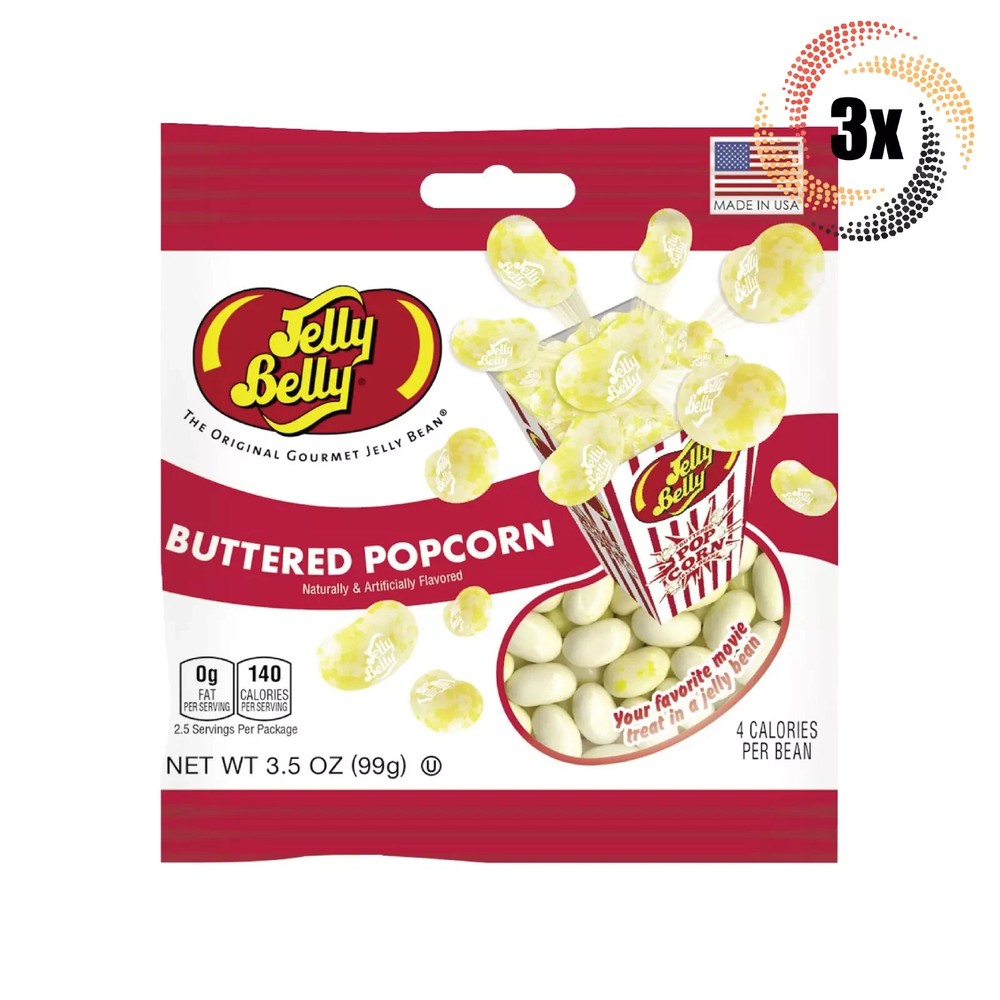 3-Pack Jelly Belly Buttered Popcorn Candy Bags 3.5oz Each