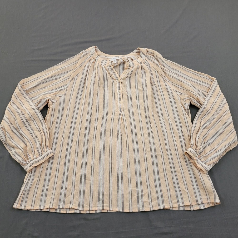 Time and Tru Womens XXL Pink Striped V-Neck Balloon Sleeve Blouse