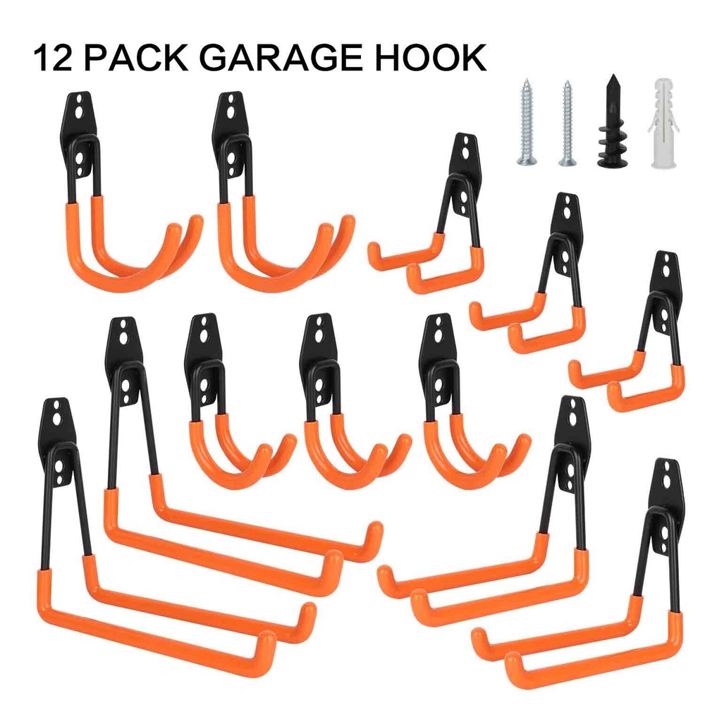 12 Pack Garage Storage Hooks Steel Tool Hangers for Garden Ladder Bike Organizer