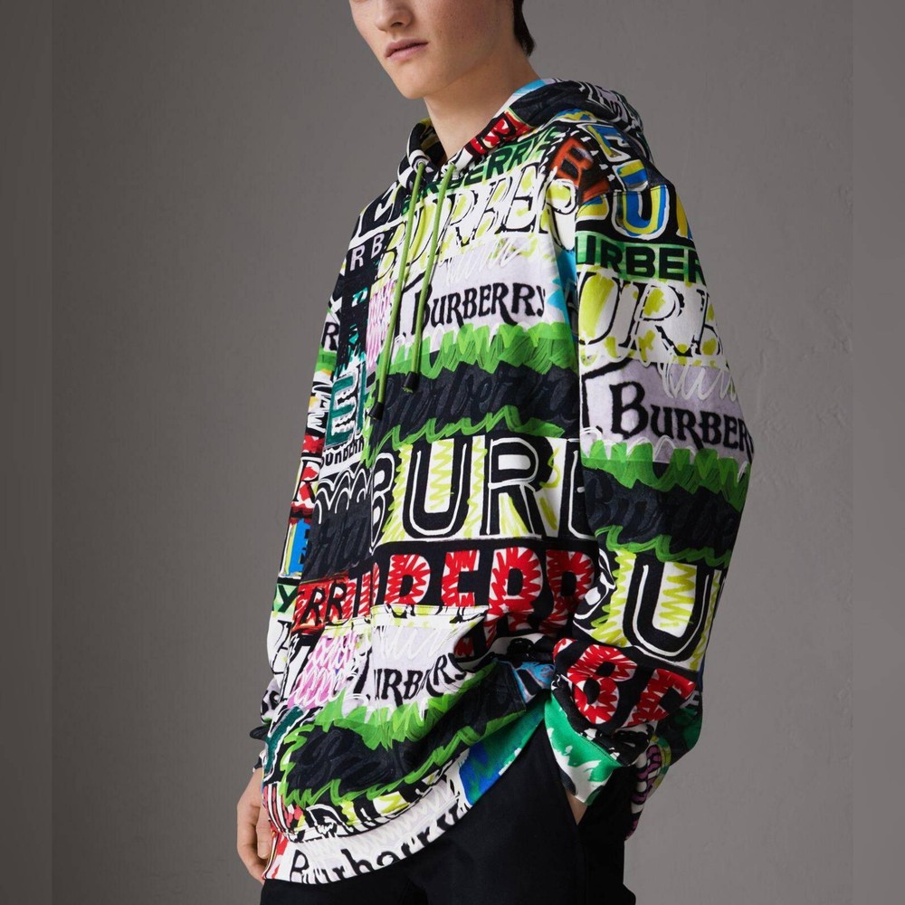 Burberry Harrington Bright Green Oversize Pop Graffiti Sweatshirt Hoodie, Size M