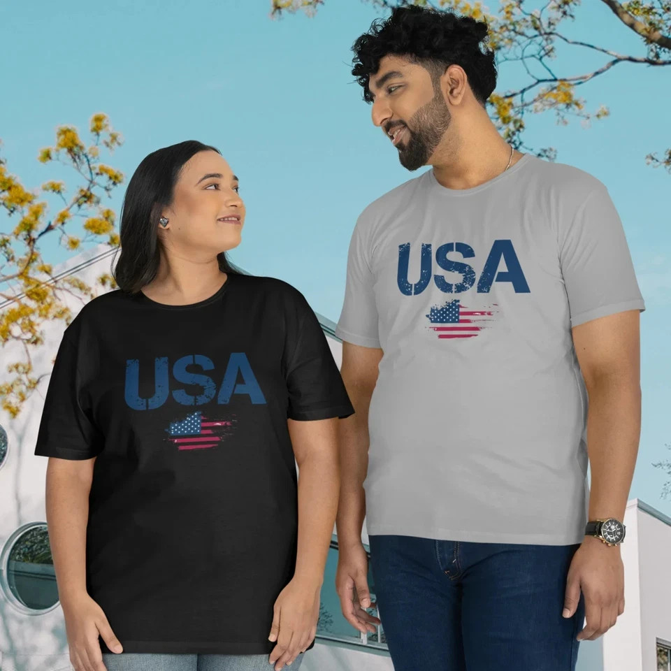 Unisex round neck short sleeve USA Flag Printed T-Shirt