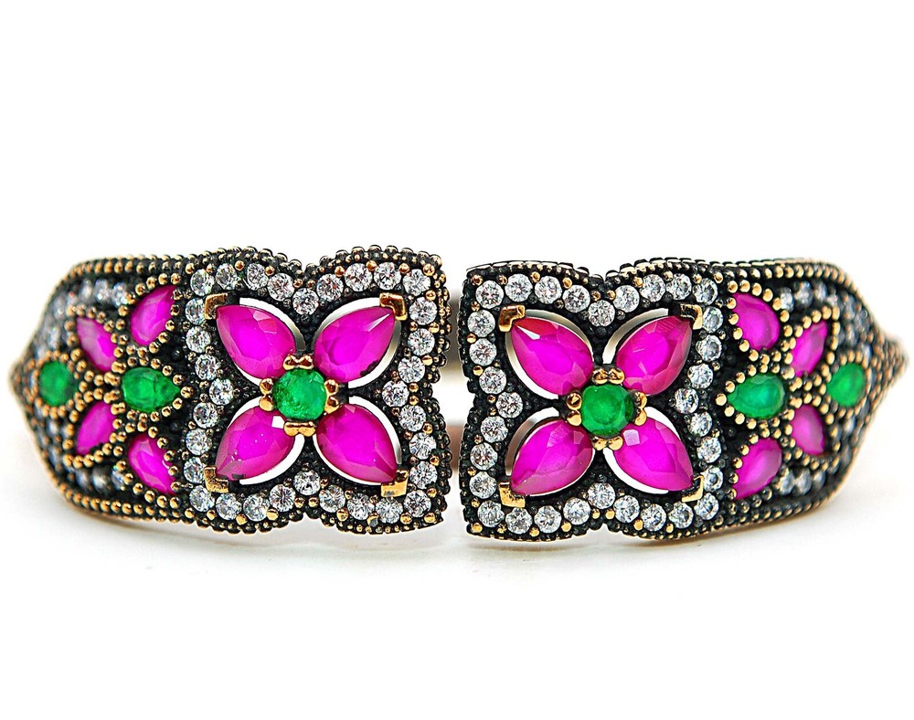 Ottoman Empire Inspired 6CT Ruby Topaz 925 Sterling Silver Bracelet PT1  