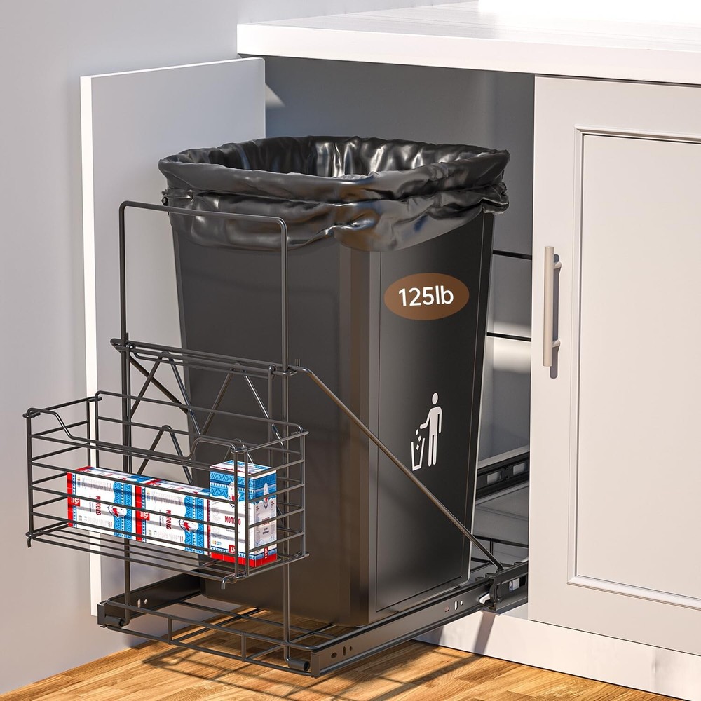 Cabinet Trash Can Pull Out Kit with Removable Garbage Bag Holder Under Sink