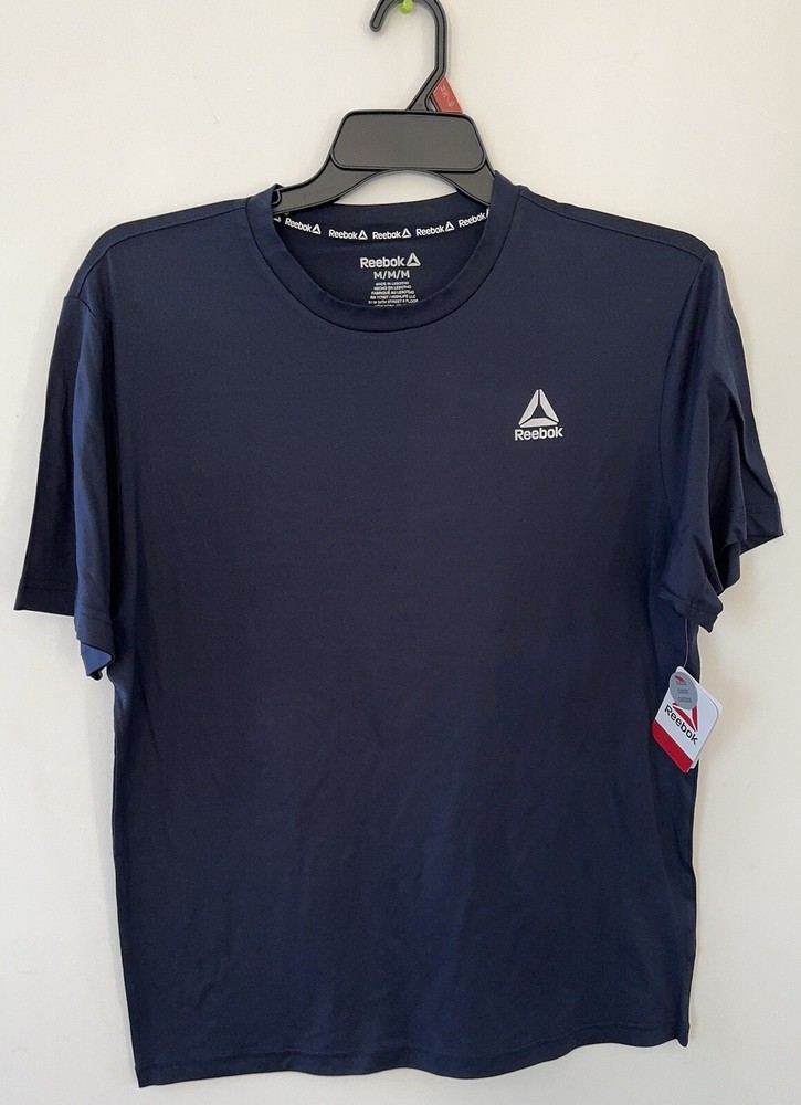 Reebok Mens T Shirt Large M Short Sleeve Black Logo , Material Polyester .