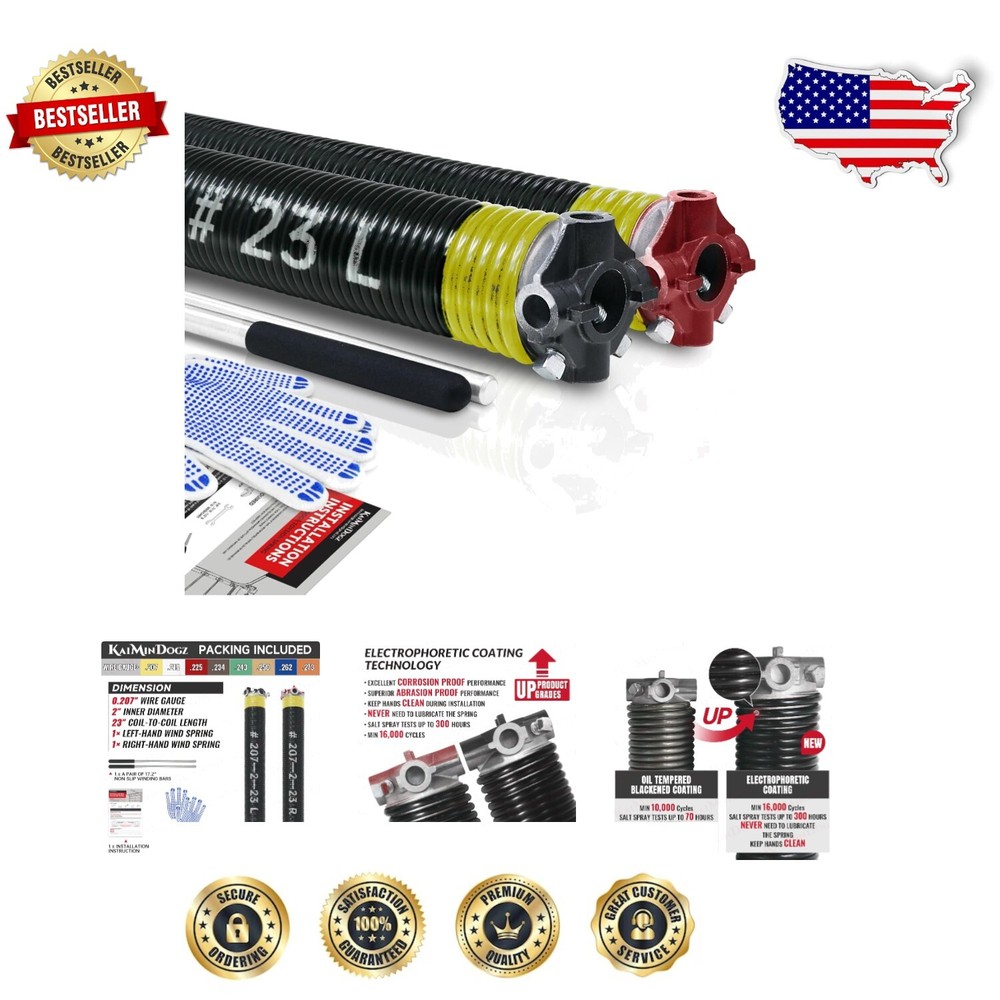 Professional Garage Door Torsion Springs with Installation Tools - 16,000 Cycles