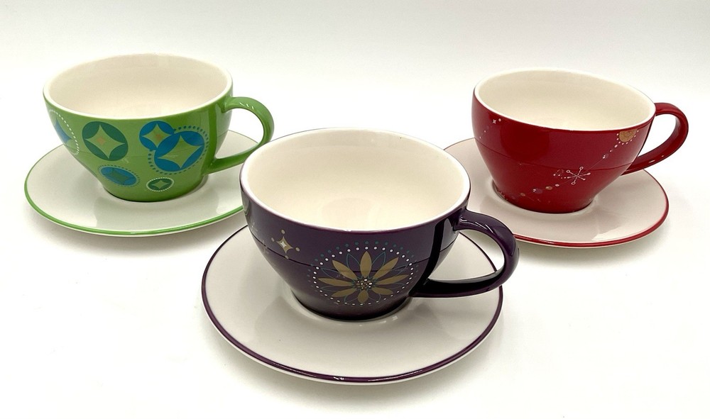 Starbucks 2006 Holiday Cup and Saucer Set with Embossed Tree Stocking Star Design 3-Piece