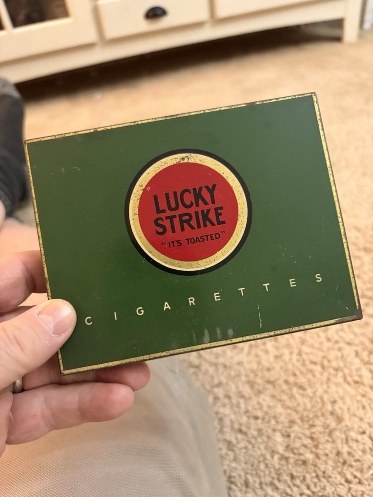 vintage Lucky Strike cigarettes tin box,  a 