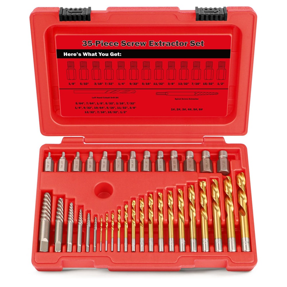 35-Pieces Screw Extractor Set, 37# Cr-Mo & 6542# Left Hand Reverse Drill Bit,...